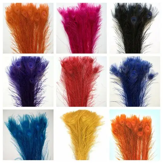 Penas de carnaval de 30-35 polegadas artesanato em massa penas grandes de pavão penas de pavão brancas tingidas naturais reais para venda barata