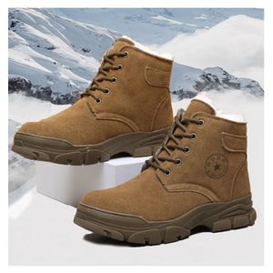 Thick Wool Winter Boots Men Warm Snow Boots Steel <b>Toe</b> Workwear Fleece Lined Leather Shoes Injection Sole Solid Color - Product Image 2