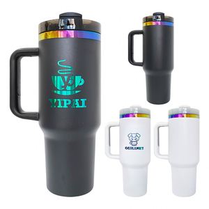 20 Packs Powder Coated 40Oz White <b>Rainbow</b> Plated Tumbler Uv Laser Engraving for Outdoor Travel - Product Image 3
