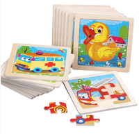 Puzzle 3D en bois écologique pour enfants, 9 pièces, animaux de dessin animé, plateau de tangram, 5-7 ans, Montessori, difficulté moyenne, éveil précoce