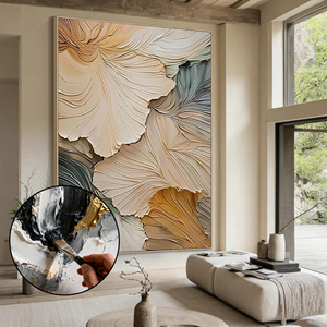 Elegante <span class=keywords><strong>Arte</strong></span> de Pared Texturizado con Tonos Neutros Florales Etéreos Abstractos, Exquisita Pintura al Óleo Abstracta, <span class=keywords><strong>Arte</strong></span> de Pared Botánico Moderno - Product Image 1