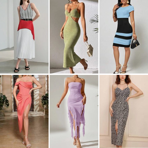 Robes d'été décontractées pour femmes, col en V, imprimées, à manches courtes, design tendance, vente en gros 2024, expédition aléatoire - Product Image 5