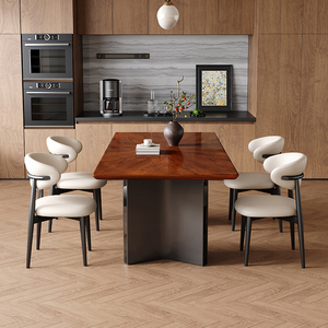 Premium Rectangular <strong>Dining</strong> Table Modern Style Solid <strong>Wood</strong> with North American Black Walnut <strong>Inlay</strong> for Home or Apartment - Product Image 4
