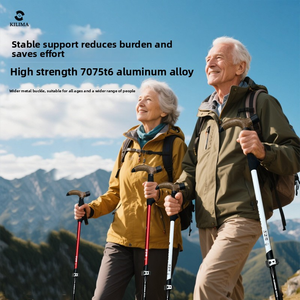 Bastón <span class=keywords><strong>de</strong></span> Senderismo <span class=keywords><strong>de</strong></span> Aluminio y <span class=keywords><strong>Madera</strong></span> con Mango Ajustable <span class=keywords><strong>de</strong></span> 3 Secciones, Longitud <span class=keywords><strong>de</strong></span> 63-135 cm, Bloqueo Exterior, Hebilla Metálica, Resistente y Estable - Product Image 2