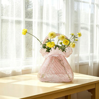 Kreative Hochwertige Europäische Rosa Handgefertigte Glas-Handtaschenvase, Blumenarrangement-Behälter für Innendekoration