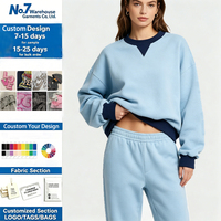 Ensemble décontracté deux pièces pour femme : Sweat-shirt classique à col montant bicolore en patchwork et pantalon ample en coton French Terry