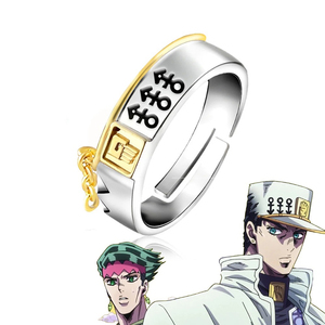 Anime réglable JoJo's Bizarre Adventure Kujo <span class=keywords><strong>Jotaro</strong></span> avec marque à main dorée et chaîne Bague en métal Artisanat en métal - Product Image 1
