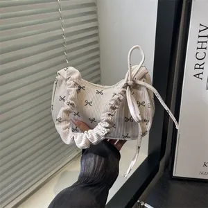 Casual Bow Women Corduroy Shoulder Bags Lightweight Portable Ladies Underarm Bag Simple Female Pleated Strap Handbags <b>Purse</b> - Product Image 1