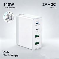 Chargeur USB C GaN 140W 4 ports à charge rapide, prise pliable, adaptateur mural, chargeur d'ordinateur portable compatible avec MacBook iPhone