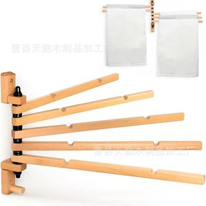 Wooden rotating towel rack, wall-mounted <b>clothes</b> rack, no-drill clothing <b>storage</b> rack, multi-functional <b>clothes</b> rack - Product Image 2