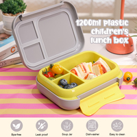 Ensemble de boîte à lunch portable en plastique pour enfants, 4 pièces, boîte à lunch et gobelet avec couverts pour pique-nique et camping