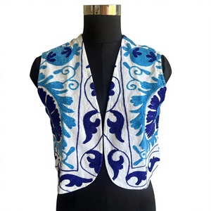Embroidered Ethnic Floral Short Sleeveless <b>Women's</b> 100% Cotton Vest Designer <b>Waistcoat</b> Traditional Jacket Shrug - Product Image 1
