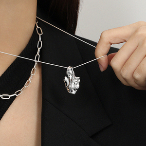 Wuqie S925 <span class=keywords><strong>collana</strong></span> in argento Sterling con pendente a forma di foglia irregolare europea a forma di <span class=keywords><strong>serpente</strong></span> - Product Image 6