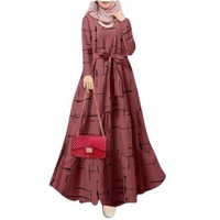 X-21 derniers vêtements arabes islamiques femmes col rond longue Maxi Robe turque dubaï Abaya imprimé vêtements pour femmes musulmanes