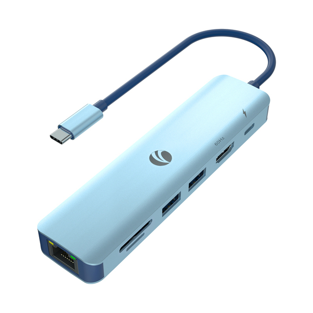 VCOM 7 in 1 USB C Hub 5Gbps Docking Station with 4K HDMI 100W PD3.0 Charge SD TF Card Reader RJ45 Data Transfer