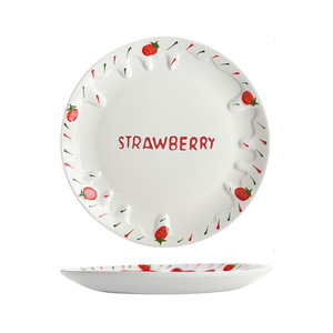 Free shipping 8.5-inch <b>ceramic</b> <b>plate</b>, creative strawberry dinner <b>plate</b>, cute and trendy, heat-resistant pasta <b>plate</b>. - Product Image 2