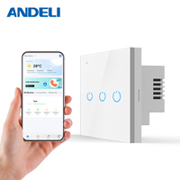 ANDELITuya WiFi Smart Wall Switch 3 Gang LED Light Touch Sensor Pas de fil neutre Étanche pour Smart Home Compatible Alexa
