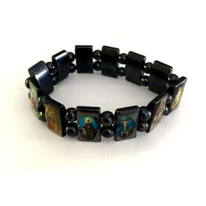 Braccialetto Magnetico Nero da Uomo per Terapia della Salute con Turchese e Design Spirituale Religioso Cristiano con Gesù, San e Messia - Product Image 1