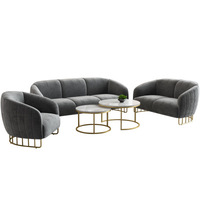 Canapé incurvé en tissu pour salon de style nordique, table basse et fauteuil de détente – Ensemble complet