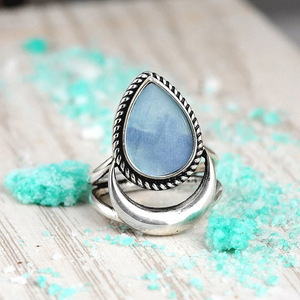 Anello a Goccia d'Acqua con Bordo Intrecciato, Gioiello Vintage Blu Cielo per Donna, Accessorio Moda per Uso Quotidiano - Product Image 6