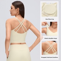 Débardeur de yoga croisé au dos pour femme avec soutien-gorge intégré, col en V, coupe courte, haut de sport très extensible pour fitness et entraînement
