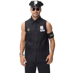 Set kostum petugas pria 2024, seragam polisi untuk pesta Cosplay Halloween