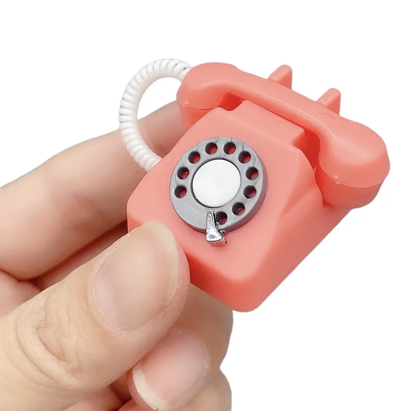 1: 12 Dollhouse Simulated Mini Retro Telephones Furniture Accessories for Doll House Decor Kids Pretend Play Toys