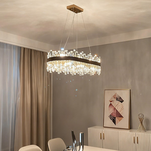 Lámpara de araña de cristal ovalada, dorada, E27, LED, colgante, para sala de estar, comedor, moderna, de lujo, para techo - Product Image 2