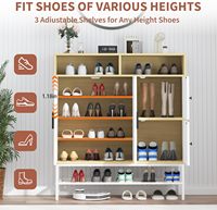 Meuble à chaussures moderne blanc et chêne à 4 portes avec étagères réglables, organisateur d'entrée de 109 cm de haut avec base en maille métallique pour couloir.
