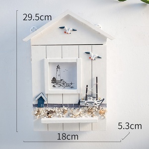 Boîte à clés en bois Style méditerranéen, <span class=keywords><strong>porte</strong></span>-clés mural en forme de maison, suspendu - Product Image 3