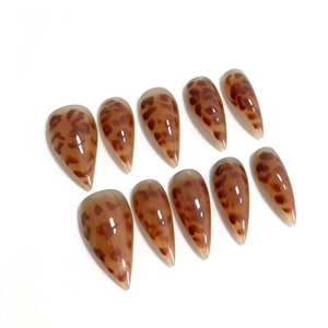 Faux ongles longs faits main à pression, motif griffe de dragon, imprimé léopard ambre, motif animal brun translucide effet gelée, style gothique - Product Image 1