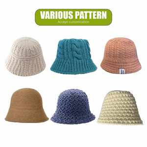 Custom Thicken Knit Bucket <b>Hat</b> Solid Warm Winter Kids Sweater Knitted Crochet Bucket <b>Hat</b> Unisex Cable Knit Bucket <b>Hat</b> and Cap - Product Image 4