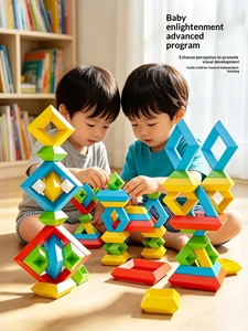 <span class=keywords><strong>Jeu</strong></span> de blocs polyvalents en plastique ABS, <span class=keywords><strong>jeu</strong></span> d'empilage pyramidal, tour de Luban, 0-24 mois, assemblage artisanal, jouet éducatif précoce pour enfants - Product Image 3
