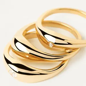 Firstmadam Massief 18K Geel Goud Stapelbare Ring Diamant Solitaire Bijpassende Koppel Drie Ringen Zijn En Haar Diamanten Ring Sieraden