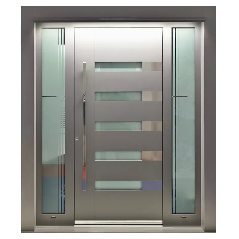 ऑस्ट्रेलिया ग्रे स्टेनलेस स्टील मुख्य दरवाजा 5 फीट धुरी दरवाजा प्रवेश द्वार के साथ आधुनिक शैली स्टेनलेस स्टील धुरी दरवाजा पांच पैनल