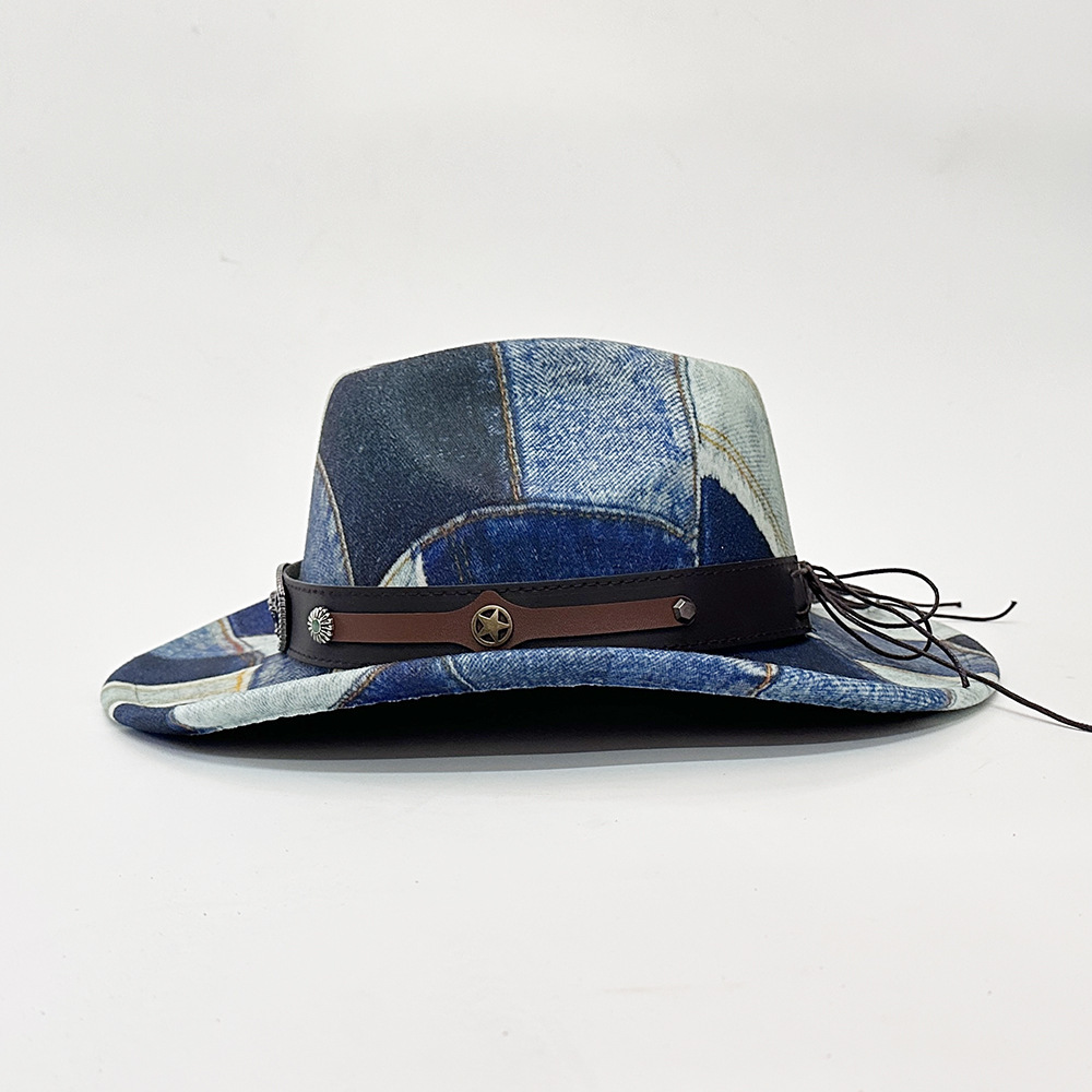 5813 Women Denim Cowboy Hat Men Wide Brim Fedoras Cowgirl Color Blocking Women main image 3