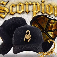 Casquette de baseball noire avec logo personnalisé, emblème de scorpion doré, broderie en strass, chapeau streetwear unisexe, vente en gros de casquettes