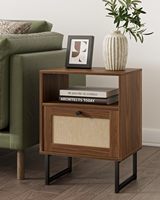 Table de chevet en bois de style bohème moderne avec tiroir, petite table d'appoint noire pour chambre, salon et bureau