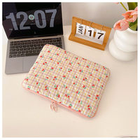 Housse d'ordinateur portable matelassée personnalisée en nylon, imprimé floral à pois, fermeture éclair, anneau de traction métallique, antichoc, souple, durable, protection pour ordinateur portable