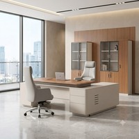 Bureau de direction moderne de luxe en gros avec plateau en bois, armoire latérale design échelle et chaise à dossier haut – Mobilier de bureau commercial
