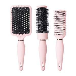 <b>Pink</b> Cushion Comb <b>Set</b> Airbag Roller Brush Massage Styling Hair <b>Tool</b> for Women Home Use 25.5cm 24.5cm 22.6cm - Product Image 2