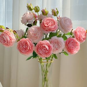 Bouquet de roses artificielles texturées en velours, décoration de table basse de salon, arrangement floral haut de gamme pour table de mariage, ambiance élégante - Product Image 2