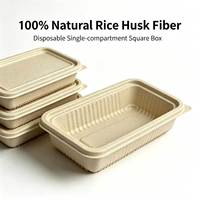 Boîte à bento rectangulaire jetable biodégradable sans PFAS en fibre de coque de riz avec couvercle, 500ml, 650ml, 750ml, 1000ml, vente chaude JL-link