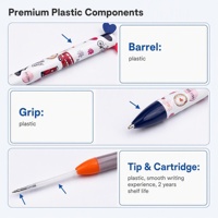 Stylo bille 2-en-1 double couleur, design oreilles d'animaux mignonnes en plastique, encre noire et bleue, impression de logo personnalisé par transfert pour étudiants et écoles