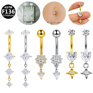 <b>Titanium</b> Heart Shape Navel <b>Ring</b> With Pendant Women's Fashion Piercing Jewelry - Product Image 5