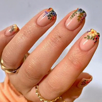 Faux ongles carrés courts à presser, motif floral, couvrance totale, en acrylique brillant, réutilisables pour femmes