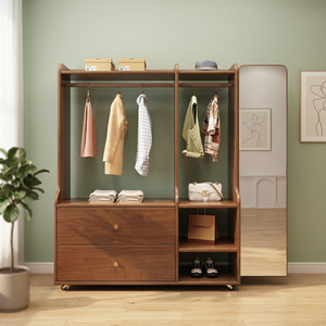 Perchero Moderno de Madera con Estantes y Ganchos, Mueble de Almacenamiento Independiente para Dormitorio o Sala de Estar, Diseño Minimalista - Product Image 4