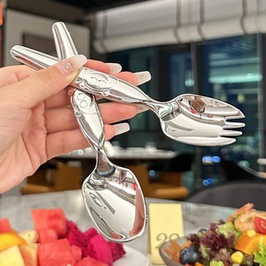 Cuchara y tenedor de acero inoxidable para niños, tenedor para fruta, tenedor creativo con diseño de oso de dibujos animados, cuchara para comer, cuchara pequeña para bebé, cuchara para sopa - Product Image 2