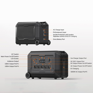 Station d'alimentation portable E-Nice 3600W/5000W 220V/110V avec batterie au lithium, onde sinusoïdale pure, solaire, MPPT, pour voiture, prise allume-cigare AU US - Product Image 2