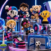 Figurine en peluche fantaisie Cyber Soccer Set, jouet en peluche de joueur de dessin animé avec trophée et but pour décoration sur le thème du sport et objet de collection de style cyber